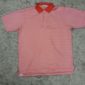 Peter Millar Mens Orange White Mens Short Sleeve Polo Shirt Size Large